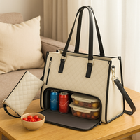 Isolierte 2-in-1-Lunch- und Reisetasche – Auslaufsichere Kühltasche mit Staufach – Beige
