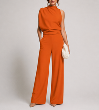 Josefine | Damen Ärmellos Mock Neck Weites Bein Jumpsuit – Orange