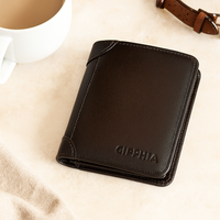 Vintage RFID Ledergeldbörse – Kurzes Bifold mit Ausweis- und Kartenhalter – Kaffee