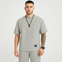 2-teiliges strukturiertes Herren-Set – Kurzarm-Oberteil mit Rundhalsausschnitt und passende Jacquard-Shorts – Grau