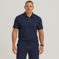 Herren Sommer Casual Set – Leichtes Oberteil mit Golfkragen und einfarbige Shorts mit Taschen – Marine