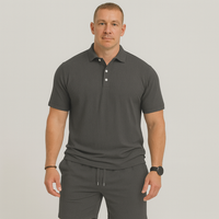 Herren Sommer Casual Set – Leichtes Oberteil mit Golfkragen und einfarbige Shorts mit Taschen – Dunkelgrau