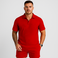 Herren Sommer Casual Set – Kurzarm-Poloshirt & passende Shorts – Rot