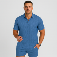 Herren Sommer Casual Set – Kurzarm-Poloshirt & passende Shorts – Pfauenblau