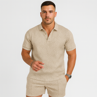 Herren Sommer Casual Set – Kurzarm-Poloshirt & passende Shorts – Beige