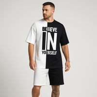 Herren-Motivationsset mit Farbblock-Print – „Glaub an dich selbst“ T-Shirt & passende Shorts – Weiß