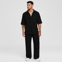 Herren-Zweiteiler – Stilvolles Casual-Outfit mit Langarmshirt und passender Hose – Schwarz