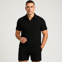 Herren Sommer Casual Set – Kurzarm-Poloshirt & passende Shorts – Schwarz