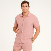2-teiliges Sommer-Set für Herren – Lässiges Kurzarm-Top und passende Shorts – Rosa