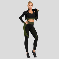 3-teiliges Yoga-Set für Damen – Oliv