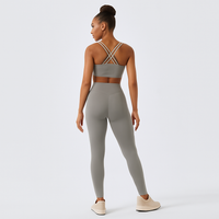 Nahtloses Yoga- und Pilates-Set für Damen – Leggings und Top mit hoher Taille, 2-teilige Activewear – Graues Set