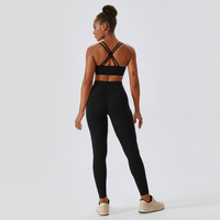 Nahtloses Yoga- und Pilates-Set für Damen – Leggings und Top mit hoher Taille, 2-teilige Activewear – Schwarzes Set