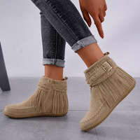 Dorothea | Damen Fransen Stiefeletten mit Schnallen – Beige