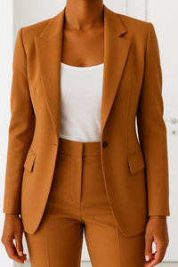 Eleganter Damenanzug für formelle Anlässe – Maßgeschneiderter Blazer mit mittelhoher Hose – Braun