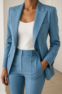 Eleganter Damenanzug für formelle Anlässe – Maßgeschneiderter Blazer mit mittelhoher Hose – Blau