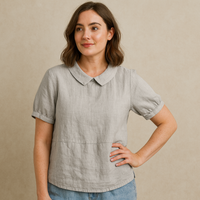 Damen Bluse Kurzarm mit Bubikragen – Hellgrau