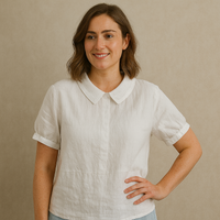 Damen Bluse Kurzarm mit Bubikragen – Weiß