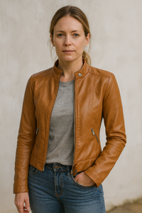 Damenjacke - Elegante Kurzjacke mit Reißverschluss und Taschen für jeden Anlass – Hellbraun