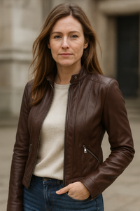 Damenjacke - Elegante Kurzjacke mit Reißverschluss und Taschen für jeden Anlass – Dunkelbraun