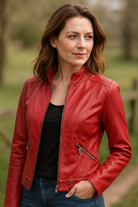 Damenjacke - Elegante Kurzjacke mit Reißverschluss und Taschen für jeden Anlass – Rot