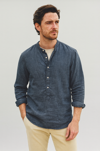 Herren Leinenhemd Langarm für Elegante Anlässe - Klassische Hemden Herren – Blau