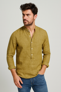 Herren Leinenhemd Langarm für Elegante Anlässe - Klassische Hemden Herren – Gelb
