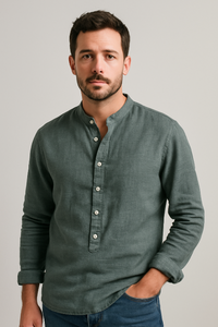 Herren Leinenhemd Langarm für Elegante Anlässe - Klassische Hemden Herren – Grün