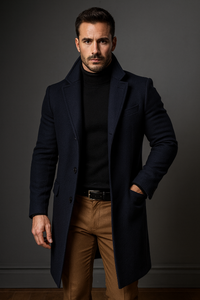 Herren-Langmantel – Stilvoller Wollmantel für kühle Tage – Blau