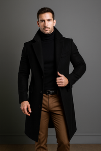 Herren-Langmantel – Stilvoller Wollmantel für kühle Tage – Schwarz