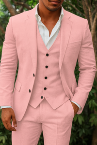 Dreiteiliges Herrenanzugset aus Leinen – Blazer, Weste und Hose, ideal für Hochzeiten und formelle Anlässe – Rosa
