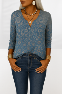 Flossie - Bluse mit Blumenmustern und langen Ärmeln – Blau
