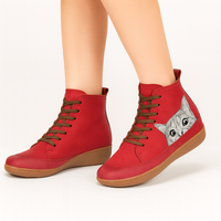 Leonore | Winterstiefel mit Katzenmuster – Rot
