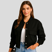 Kurzer Pilotenblouson für Damen – Klappentaschen und Druckknopfverschluss – Schwarz