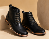 Herren Schnürstiefel Klassisch Robust mit Gummisohle für Alltag und Business – Schwarz