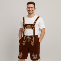 Oktoberfest Lederhose Herren – Bestickte Kurzhose in Braun mit Hosenträgern – Kaffee