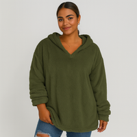Fleece-Kapuzenpullover – Unifarbenes Damen Sweatshirt mit langen Ärmeln – Oliv