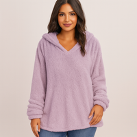 Fleece-Kapuzenpullover – Unifarbenes Damen Sweatshirt mit langen Ärmeln – Violett