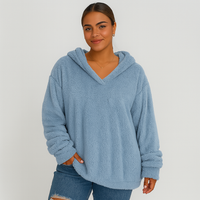 Fleece-Kapuzenpullover – Unifarbenes Damen Sweatshirt mit langen Ärmeln – Himmelblau