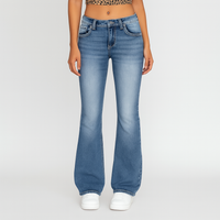 Eve – Damen Washed Flare Jeans – Casual Fit mit Taschen – Hellblau