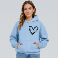 Hoodie mit Herz-Print – Weiche Baumwollmischung – Stylisch & Bequem – Hellblau
