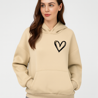 Hoodie mit Herz-Print – Weiche Baumwollmischung – Stylisch & Bequem – Beige