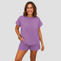 Elegantes 2-teiliges Set für Damen – Kurzarm-Crop-Top mit passenden Shorts – Lila