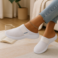 Damen-Slipper zum Hineinschlüpfen – Atmungsaktives Mesh-Obermaterial, weich gepolsterte Innensohle und strapazierfähige Gummisohle – Weiß