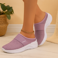 Damen-Slipper zum Hineinschlüpfen – Atmungsaktives Mesh-Obermaterial, weich gepolsterte Innensohle und strapazierfähige Gummisohle – Violett
