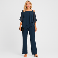 Damen-Zweiteiler – Eleganter Jumpsuit mit schulterfreier Bluse – Dunkelblau