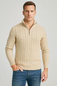 Herren Pullover | Stehkragen mit teilweiser Öffnung – Beige