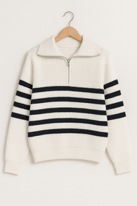 Christopher Strickpullover mit Reißverschluss und Streifen – Weiß gestreift