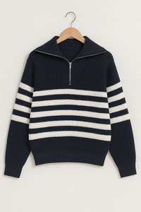 Christopher Strickpullover mit Reißverschluss und Streifen – Marineblau gestreift