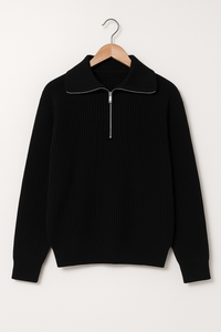 Christopher Strickpullover mit Reißverschluss und Streifen – Schwarz