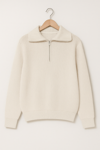Christopher Strickpullover mit Reißverschluss und Streifen – Weiß